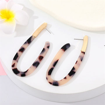 Leopard Pattern Acetate Long U-Shaped Stud Earrings
