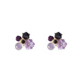 Gold Tone Purple Flower And Faceted Stone Cluster Stud Earrings view 5