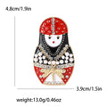Jeweled Nesting Doll Brooch with Pearl Details Decorative Metal Pin view 4