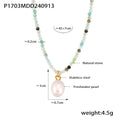 Natural Stone Bead Necklace With Freshwater Pearl Pendant view 6