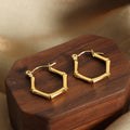 Bamboo Joint Hexagon Hoop Earrings Gold Steel Metal view 3
