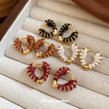 Color Wrapped Gold Tone Heart Huggie Hoop Earrings view 3