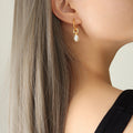 Twisted Rope C-Hoop Faux Pearl Drop Earrings Gold Tone view 4