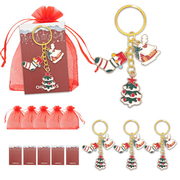 Gold Enamel Christmas Tree Stocking House Charm Keychain