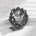Black Silver Tone Floral Wreath Wreath Crystal Pearl Look Metal Brooch Pin view 5