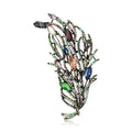 Multicolor Crystal Feather Brooch Pin with Dark Metal Frame view 1