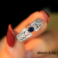 Deep Blue Oval Stone Openwork Clear Stone Ring Silver Tone view 5