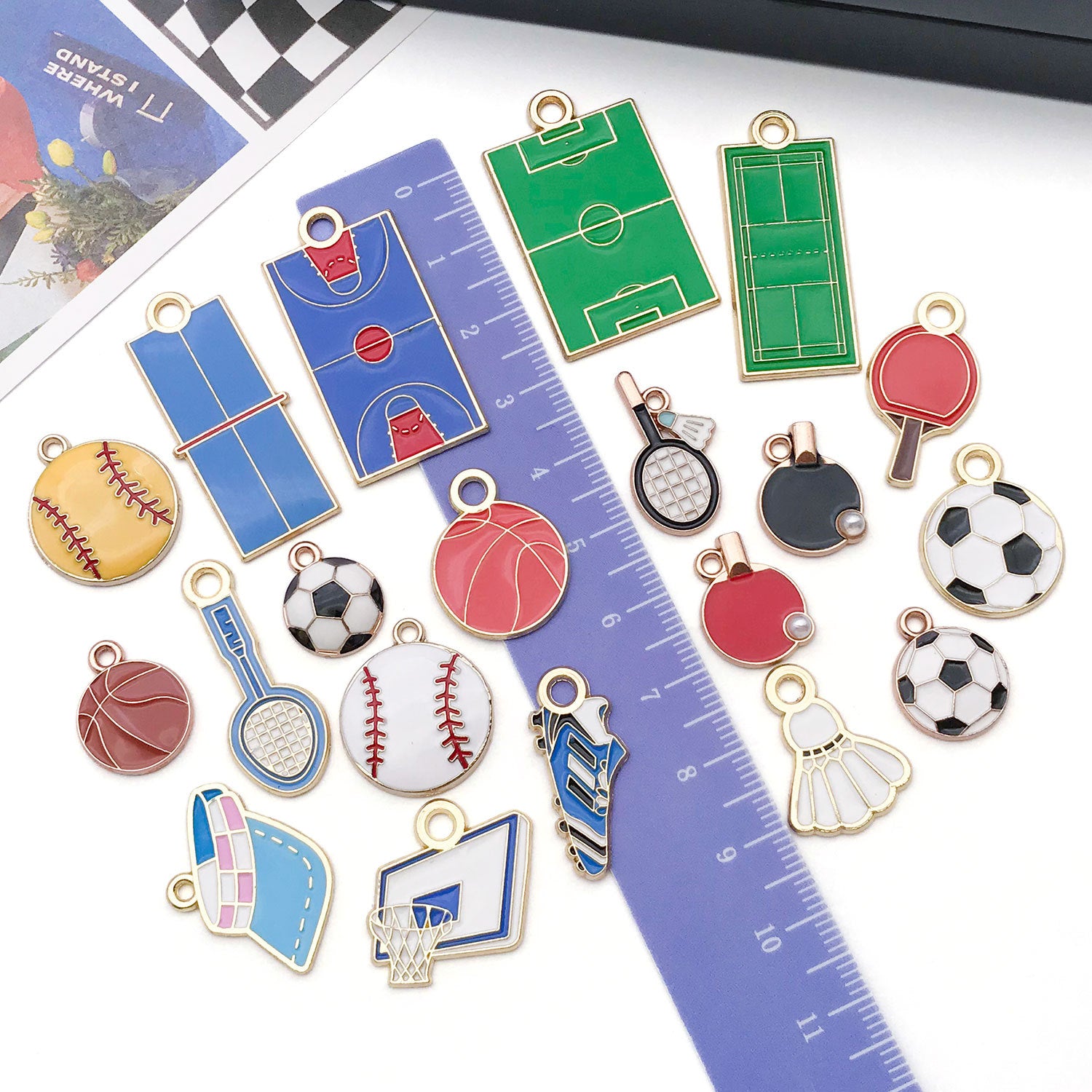 Enamel Zinc Alloy Soccer Badminton Table Tennis Sports Charm Pendant for Phone Straps
