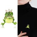 Green Enamel Crowned Frog Brooch with Detailed Metal-tone Finish view 2