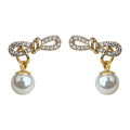 Gold Tone Clear Stone Knot Pearl Like Stud Earrings For Women view 5