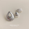 Asymmetric Ribbed Teardrop Stud Earrings Gold Silver view 7