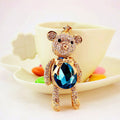 Blue Faceted Stone Bear Gold-Tone Rhinestone Metal Keychain view 2