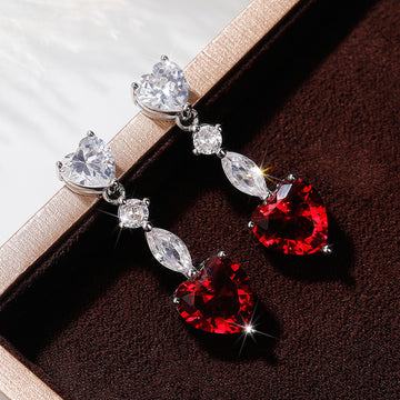 Heart Drop Earrings in Four Colors with Clear Stone Tops