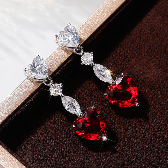 Heart Drop Earrings in Four Colors with Clear Stone Tops
