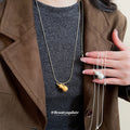 Gold Tone Brushed Gourd Pendant on Fine Chain Necklace view 1