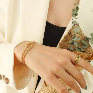Gold Crossed Knot Geometric Twisted Multi Strand Bracelet