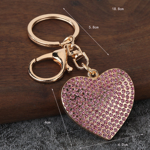 Rhinestone Heart Zinc Alloy Keychain for Bags and Car Keys