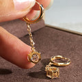 Gold Hoop Chain Drop Clear Stone Earrings Metal Alloy view 3