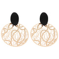 Gold Tone Openwork Disc Earrings With Black Oval Studs view 5