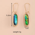 Oval Foil Glass Drop Earrings Textured Gold Frame 5 Colors view 2