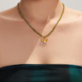 Olive Green Bead Necklace With Gold Bee Pendant Enamel view 4