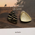 Black Triangle Gold Zebra Stripe Statement Stud Earrings view 3