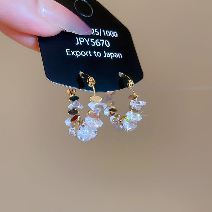 Gold Iridescent Petal Cluster Hoop Earrings with Polished Metal Details