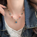 Multicolor Beaded Necklace with Blue Teardrop Pendant view 3