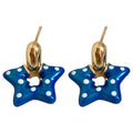Blue Polka Dot Star Drop Stud Earrings Jewelry Design view 5