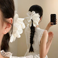 White Lace Pearl Flower Shark Clips Black Ribbon Style view 1