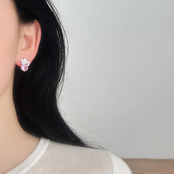 Crystal Flower and Round Gem Stud Earrings in Two Colors