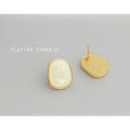 Gold Bezel Cream Enamel Shell Inlay Irregular Oval Studs view 4