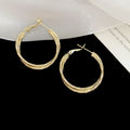 Textured Gold Tone Medium Round Hoop Earrings Jewelry view 6