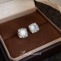 Silver Lace Frame Square Mother of Pearl Stud Earrings view 4