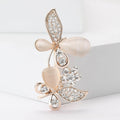 Blush Petal Butterfly Brooch with Clear Crystal Leaf Details view 1