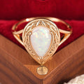 Champagne Gold Engraved Frame Teardrop Faux Opal Ring view 3