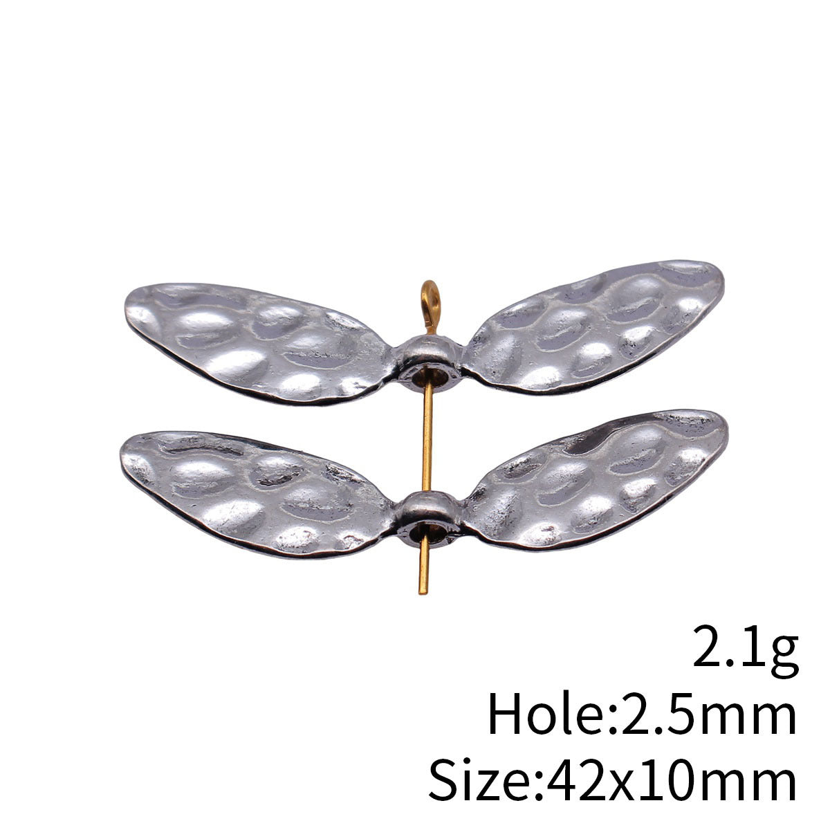 42x10mm 2.1g Antique Silver Zinc Alloy Hammered Wing Spacer Beads for Bracelet Jewelry Making