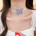 Lace Butterfly Choker Necklace in Black or White Fashion Jewelry view 3