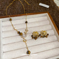Gold Tiger Eye Moon Star CZ Necklace Firework Stud Earrings view 2