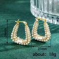 Pearl Border Square Hoop Earrings in Gold Tone Polished Metal Earrings view 4