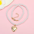 Faux Pearl Choker Necklace with Gold Tone Heart Pendant view 3