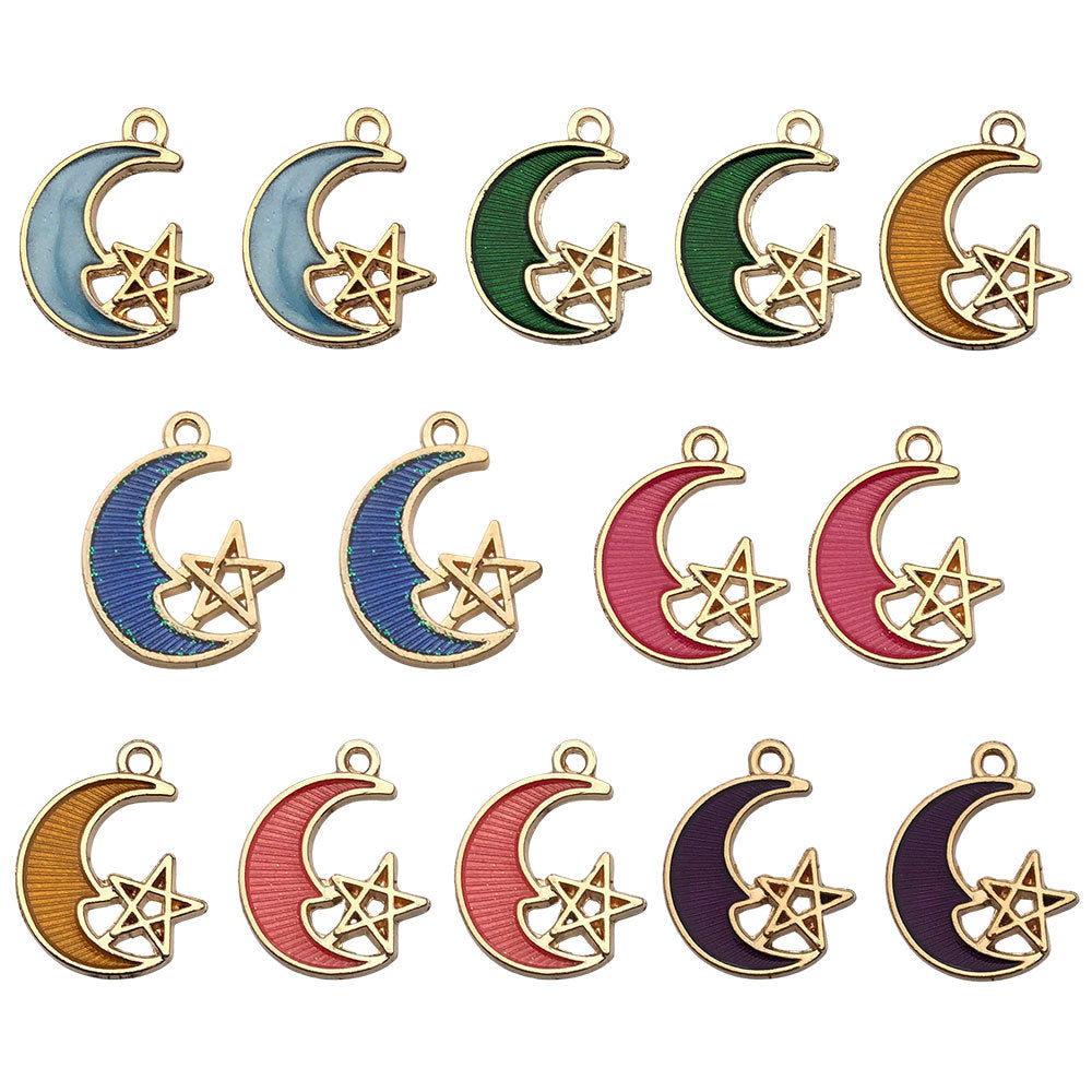 Zinc Alloy Moon and Star Charm Pendant for Keychain Necklace Earrings DIY Jewelry