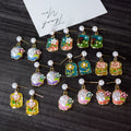 Gold Enamel Floral Pearl Drop Earrings Irregular 9 Styles view 1