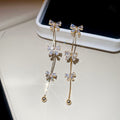 Bow Crystal Chain Drop Stud Earrings in Gold and Silver view 6
