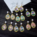 Gold Frame Floral Pearl Stud Drop Earrings Seven Styles view 1