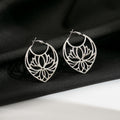 Gold and Silver Cutout Lotus Flower Hoop Earrings Pair view 4