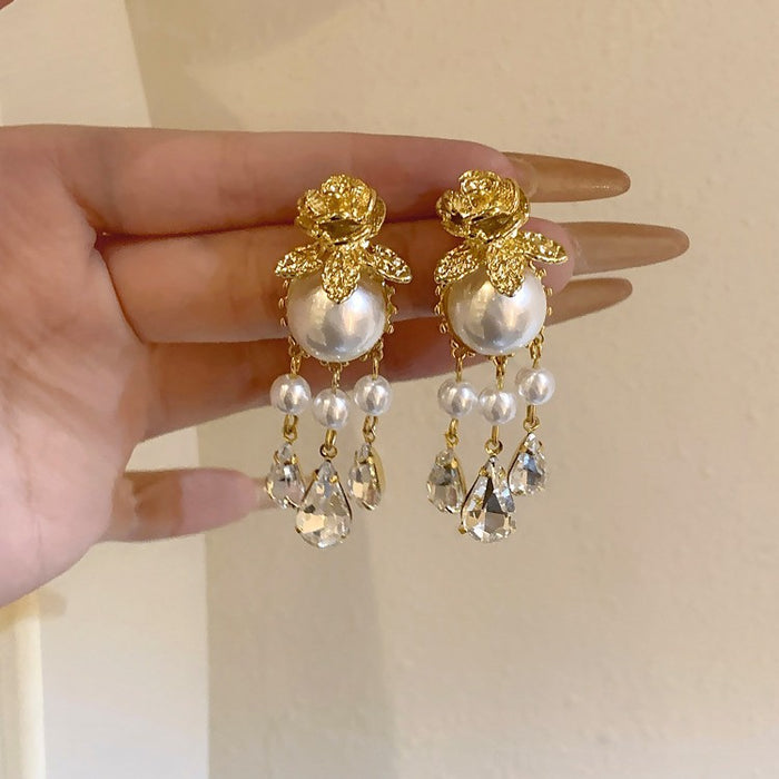 Gold Floral Crystal Chandelier Earrings Decorative Jewelry Design
