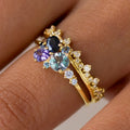 Gold Tone Multicolor Cluster and Curved Band Ring Set 6-10 view 2