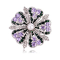 Flower Crystal Pearl Look Two Designs Metal Brooch Pin 4.7 cm view 1
