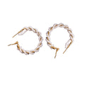 Gold Tone Small Hoop White Pearl Look Bead Cluster Earrings view 5